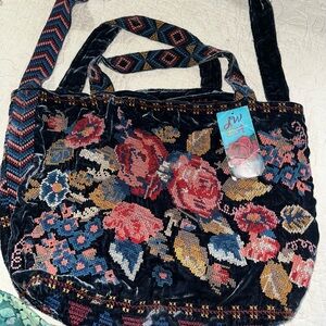 Johnny Was Multicolor Floral Velvet Tote